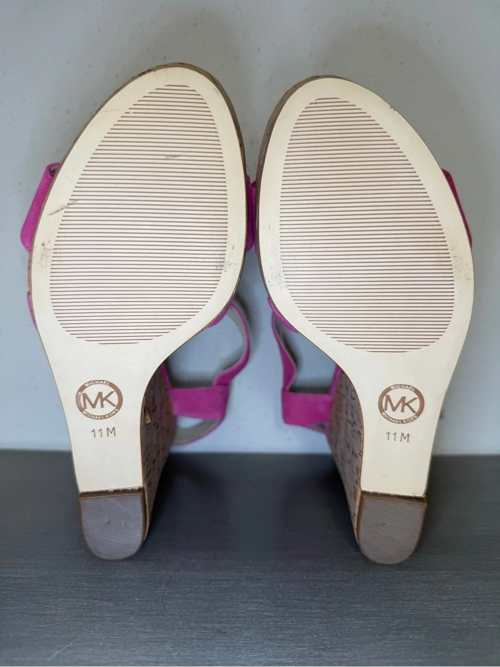 Michael Kors Pink Suede Cork Platform Wedge Heels Women’s Size 11M New